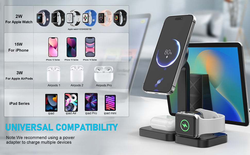 Magnetic Wireless Charging Station Stand for Apple Products | 4 in 1